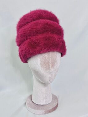 Vintage 60’s Cranberry Angora Fur Hat by Christine Original